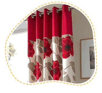 red and white curtains