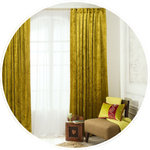 yellow coloured velvet curtains