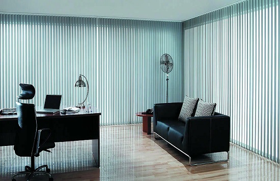 vertical blinds with black furniture
