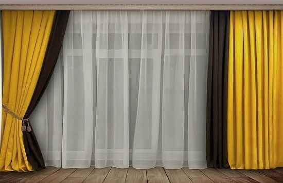 yellow and black Linen Curtains