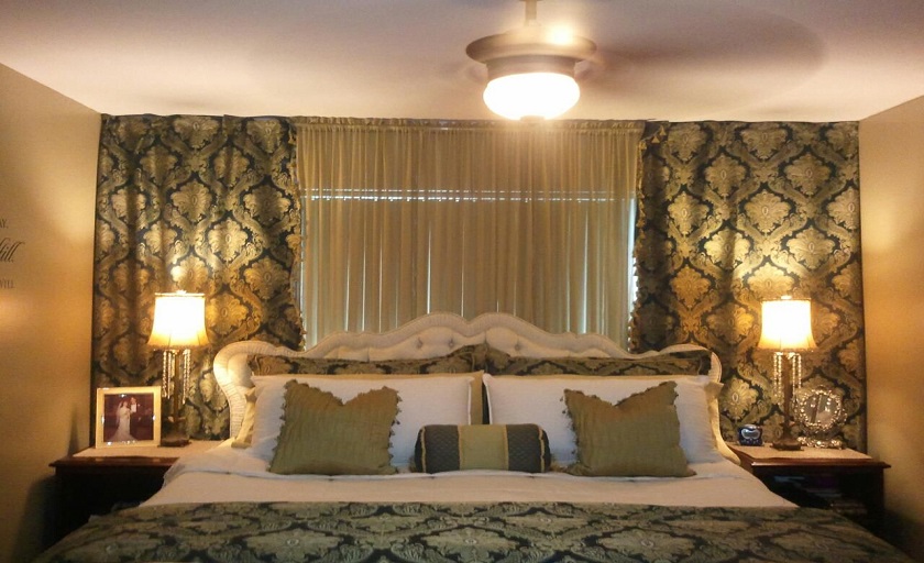 bedroom curtains color combination with bedsheet