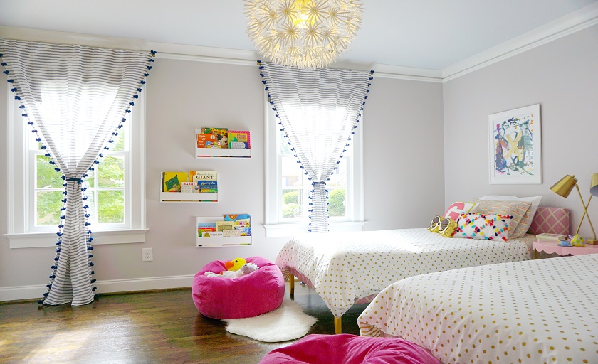 blue lining kids bedroom curtains