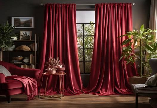 Dark Red velvet curtains for window