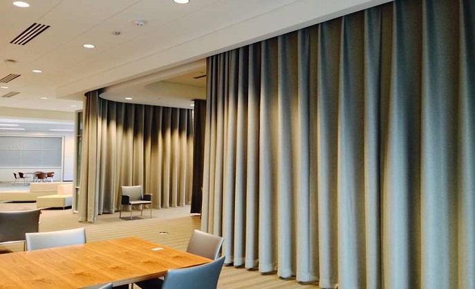 grey color blackout curtains in office