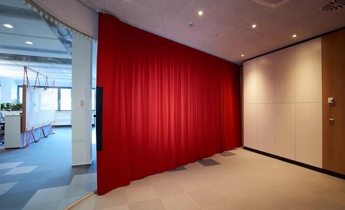 red color blackut curtain in the office