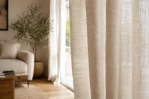 Linen curtains with natural woven texture