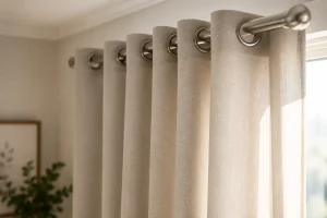 Eyelet curtains with metal grommet rings
