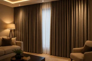 Thermal insulated curtains covering a large window