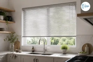 Venetian blinds in a modern kitchen for easy maintenance