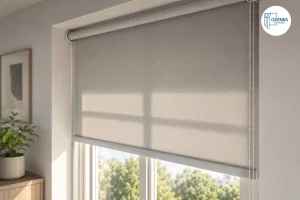 Roller blind on a window showing smooth fabric texture