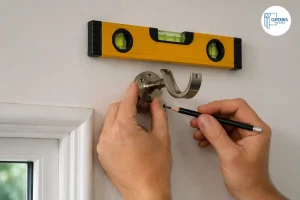 Positioning curtain pole brackets with a spirit level