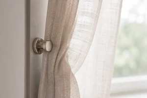 Magnetic curtain hook on sheer fabric