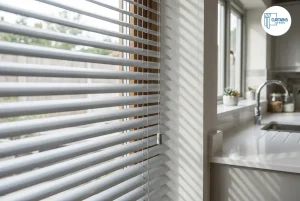Venetian blinds with tilted horizontal slats