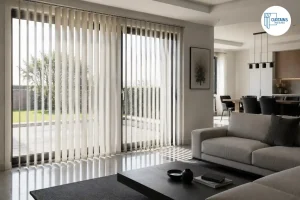 Vertical blinds on a sliding glass door