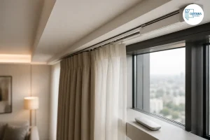 Motorised curtain track system for living room windows