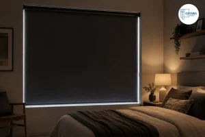 Blackout blind covering a bedroom window