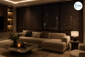 Venetian blinds providing privacy at night