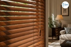 Wooden blinds with natural grain texture