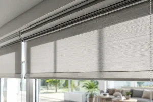 Modern roller blinds on a window showing light control