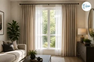 Finished handmade curtains hanging on a rod